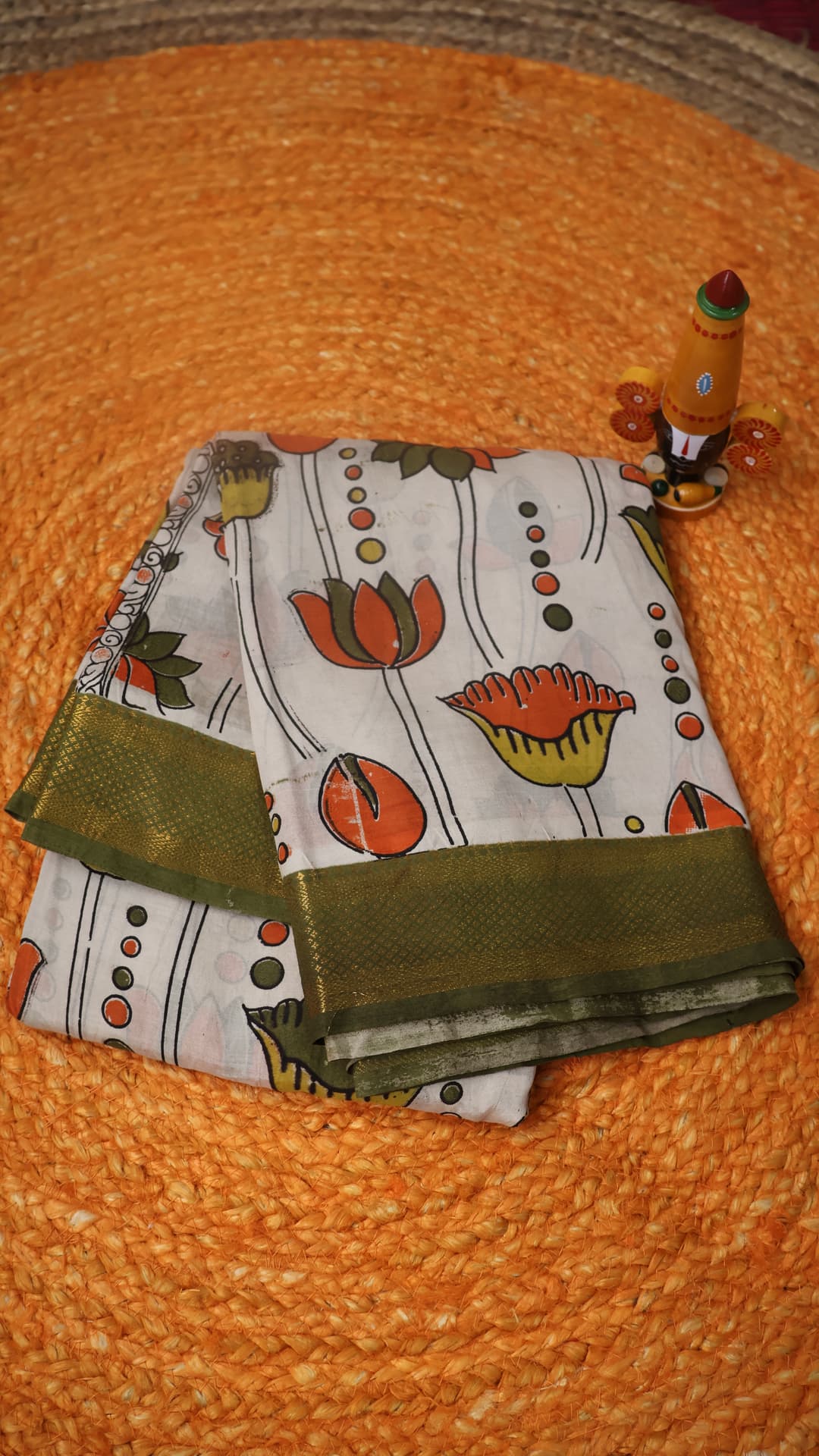 Ivory Lotus Kalamkari, off white saree