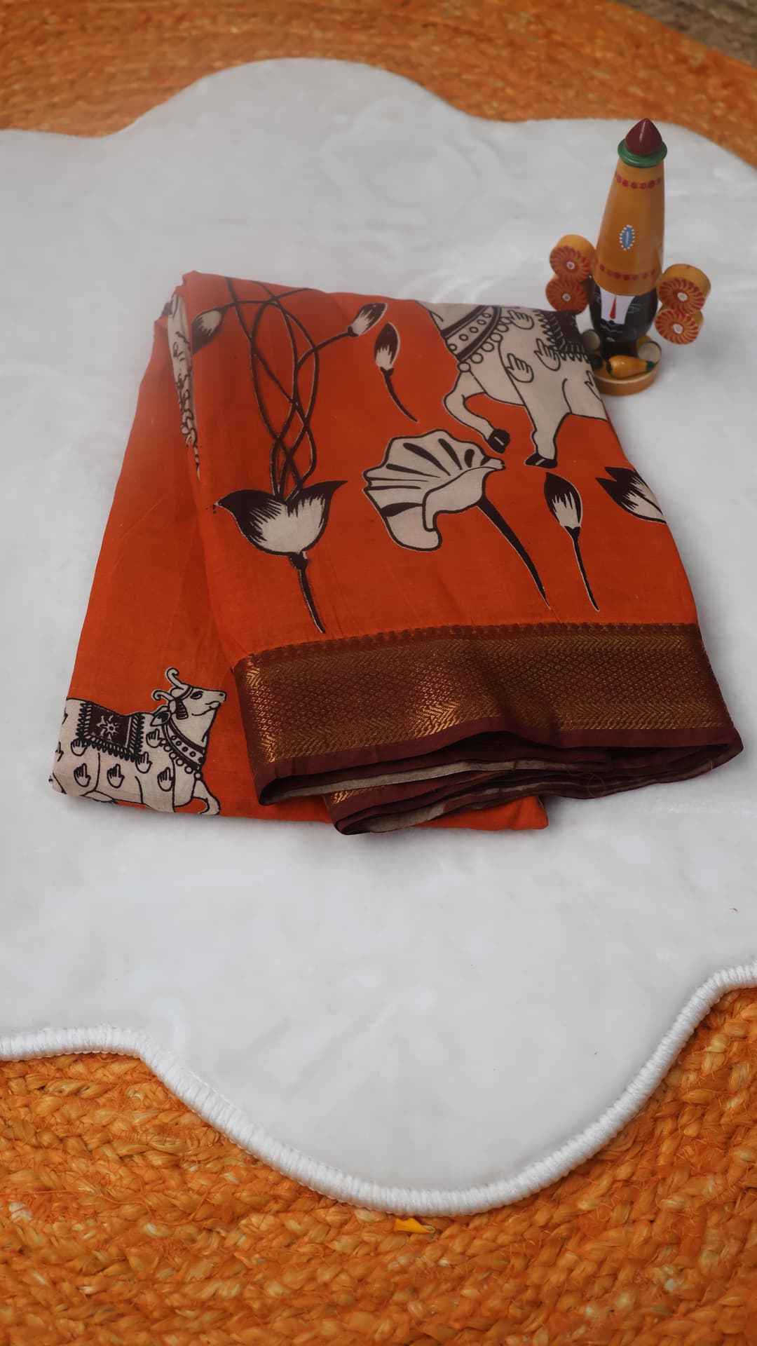 Rust Orange Kalamkari, terracotta orange saree