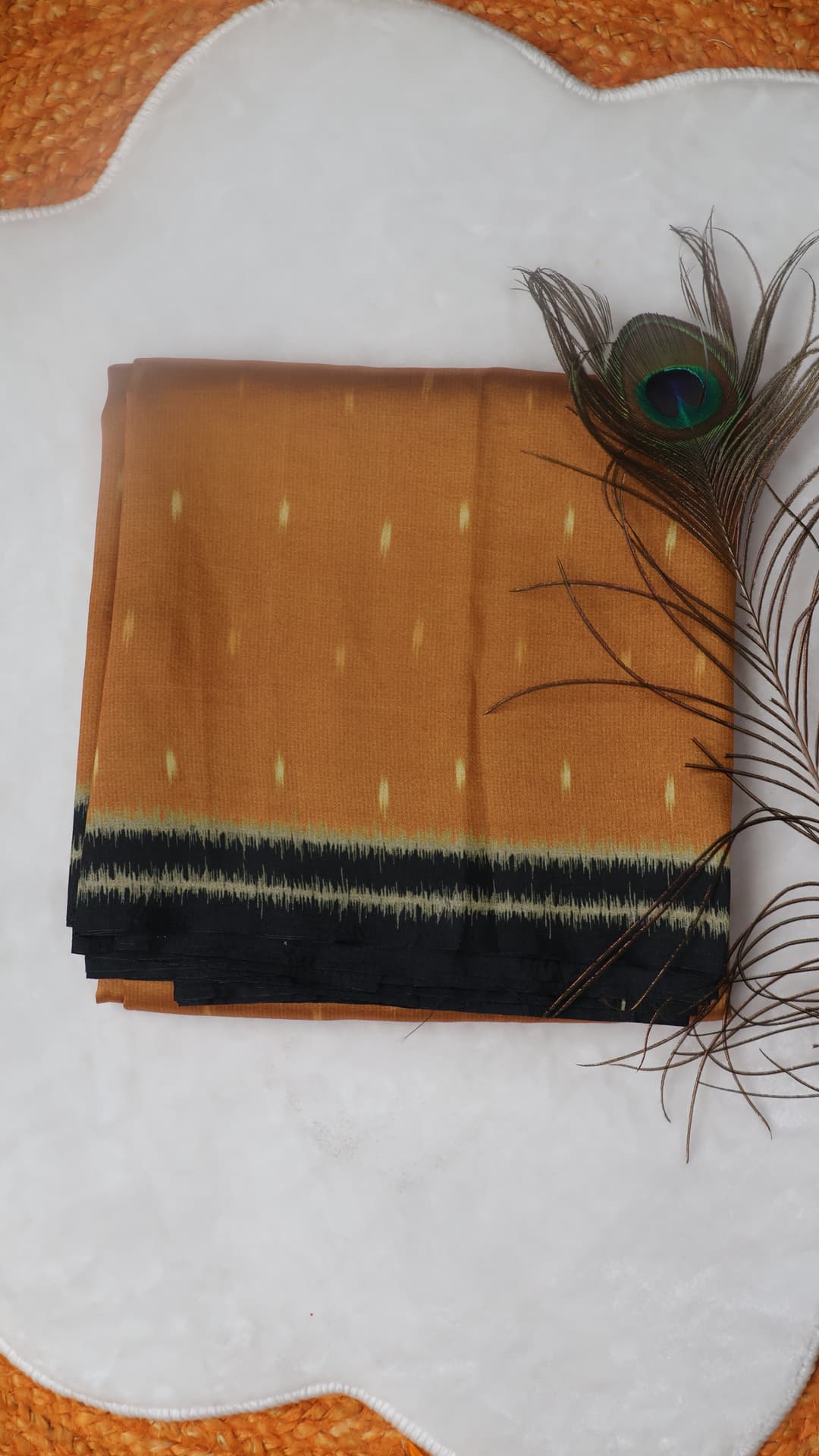 Mustard Ikkat Silk, light orange saree