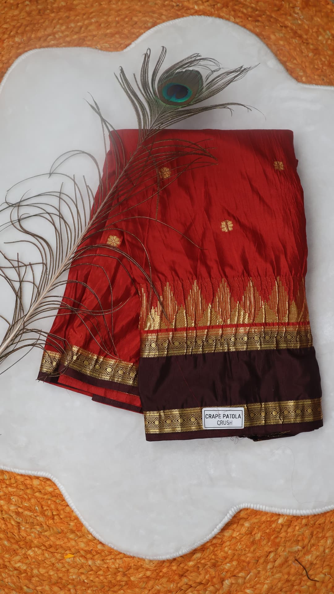 Crepe Patola Crush, vermilion red saree