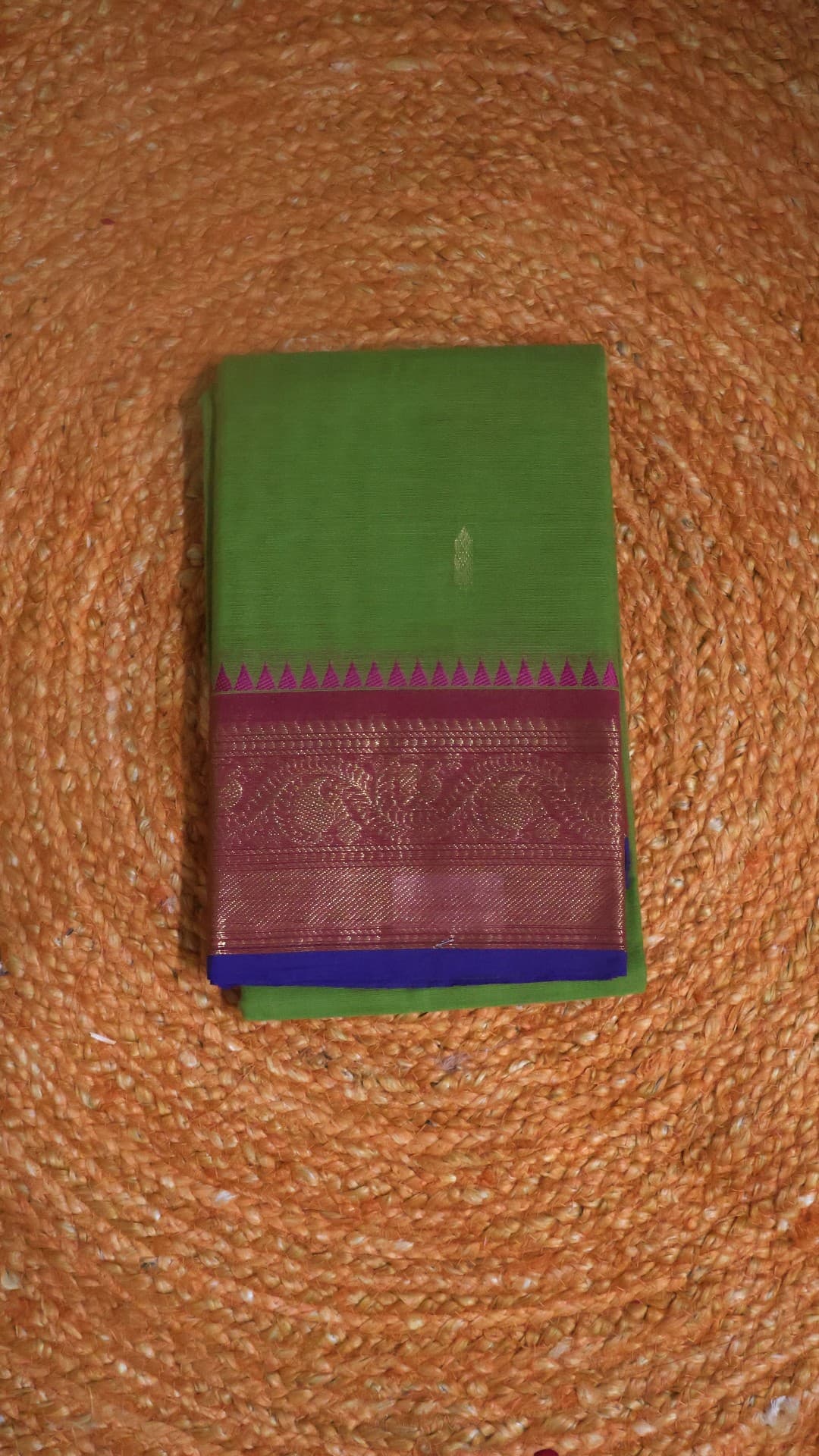 Olive Chettinad Cotton, parrot green saree
