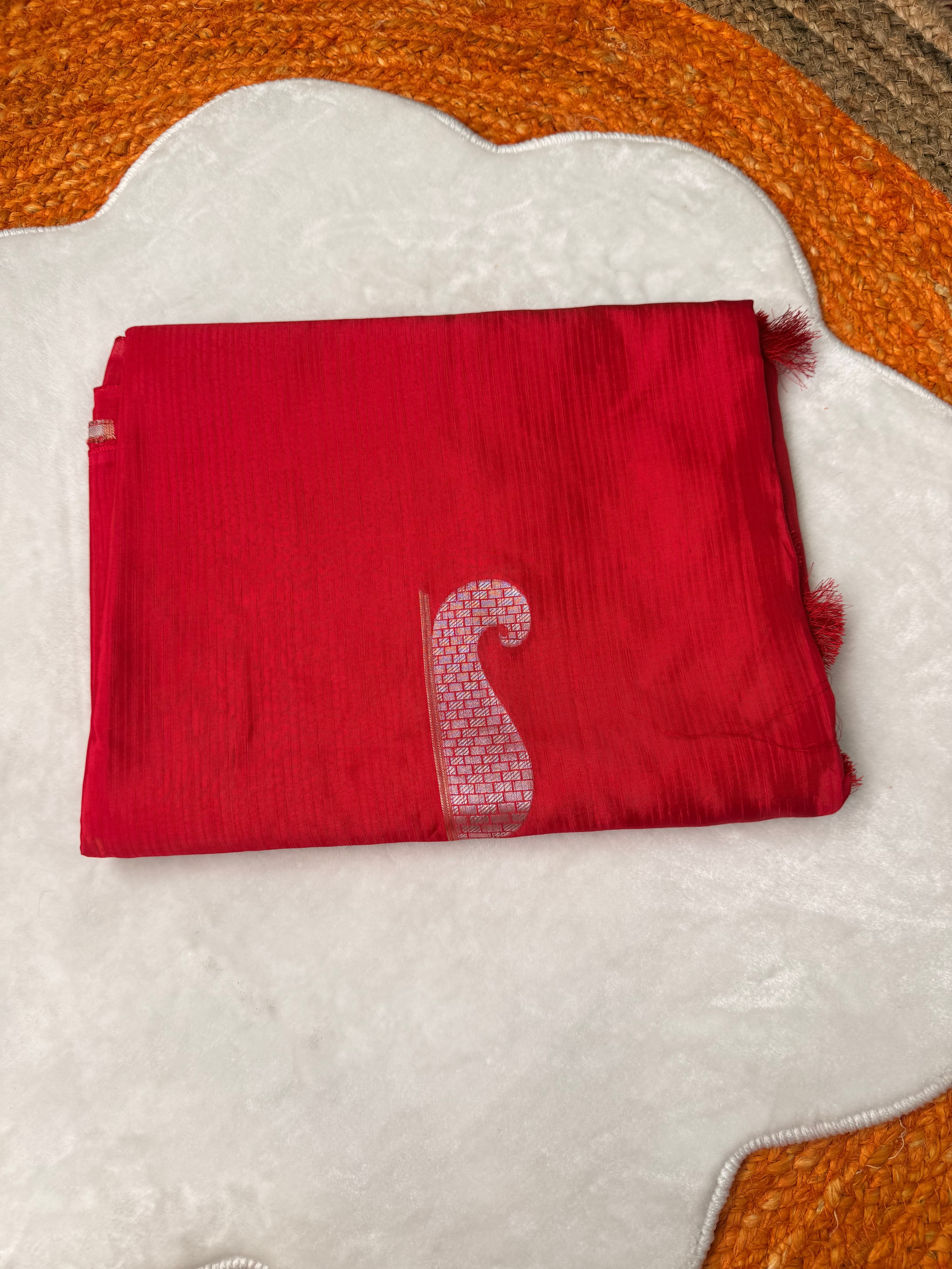 Paisley Mango Silk, crimson red saree