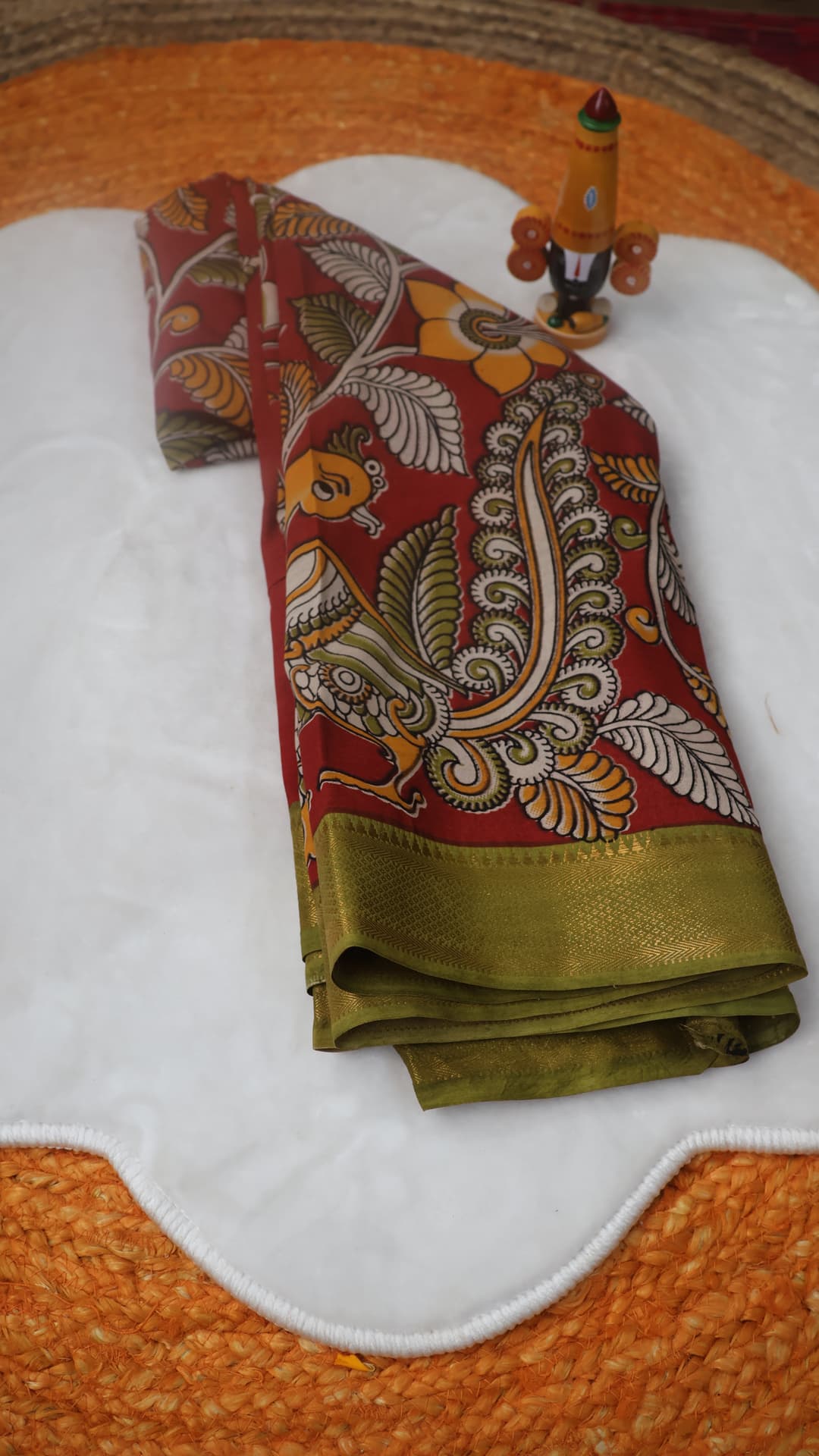 Brick Kalamkari Silk, brick red saree