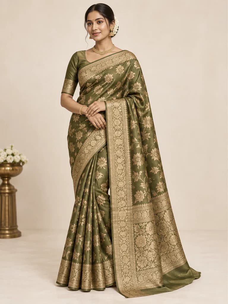 Emerald Heritage, a olive Kanchipuram saree
