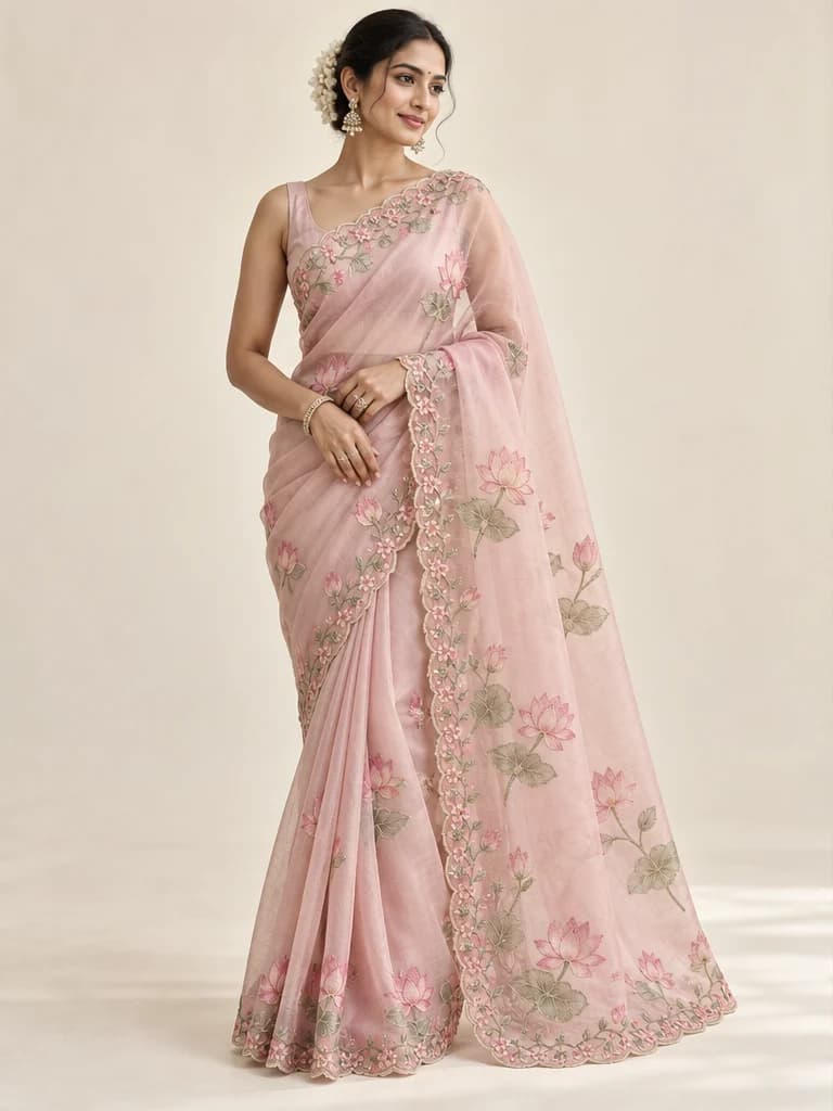 Lotus Blush, a blush Organza saree