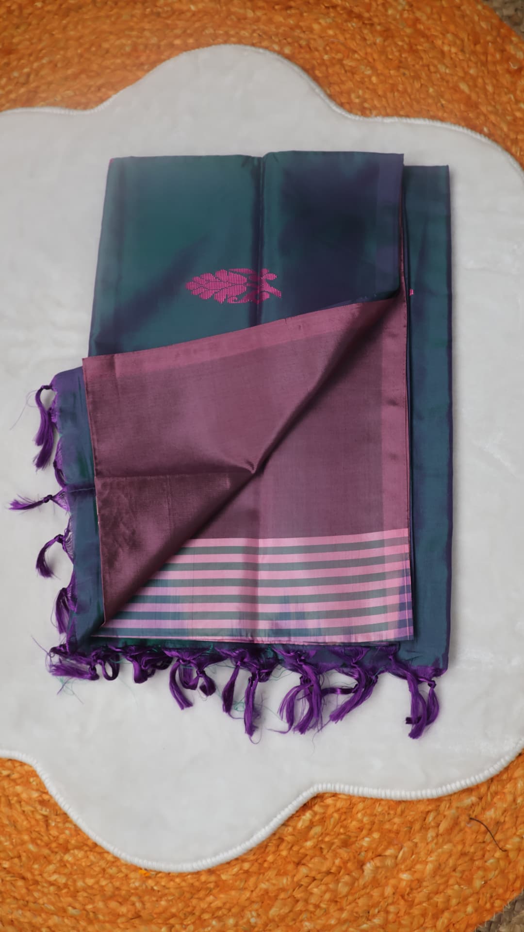 Peacock Purple Silk, teal saree