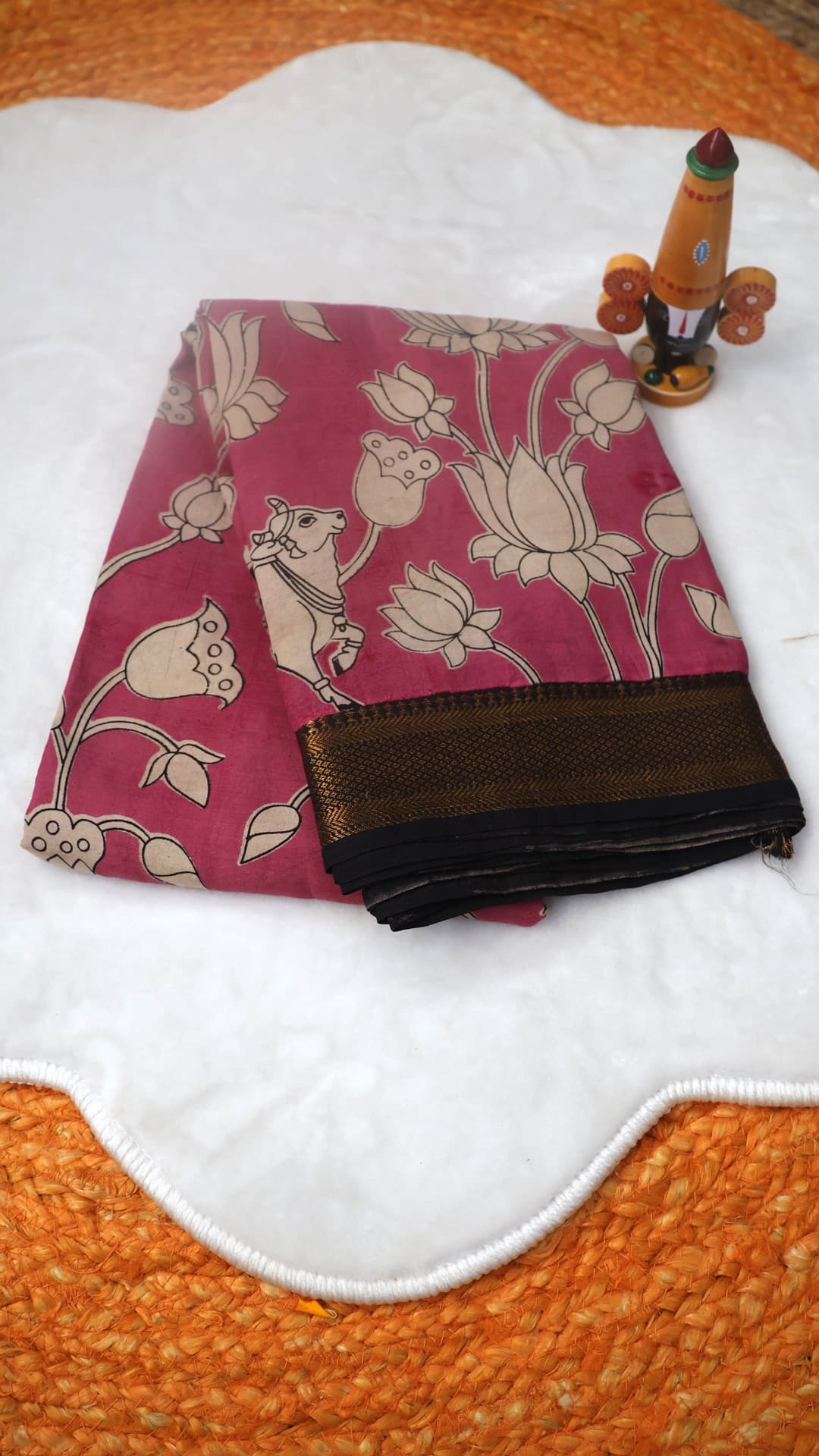 Pen Kalamkari Silk, dusty rose pink saree