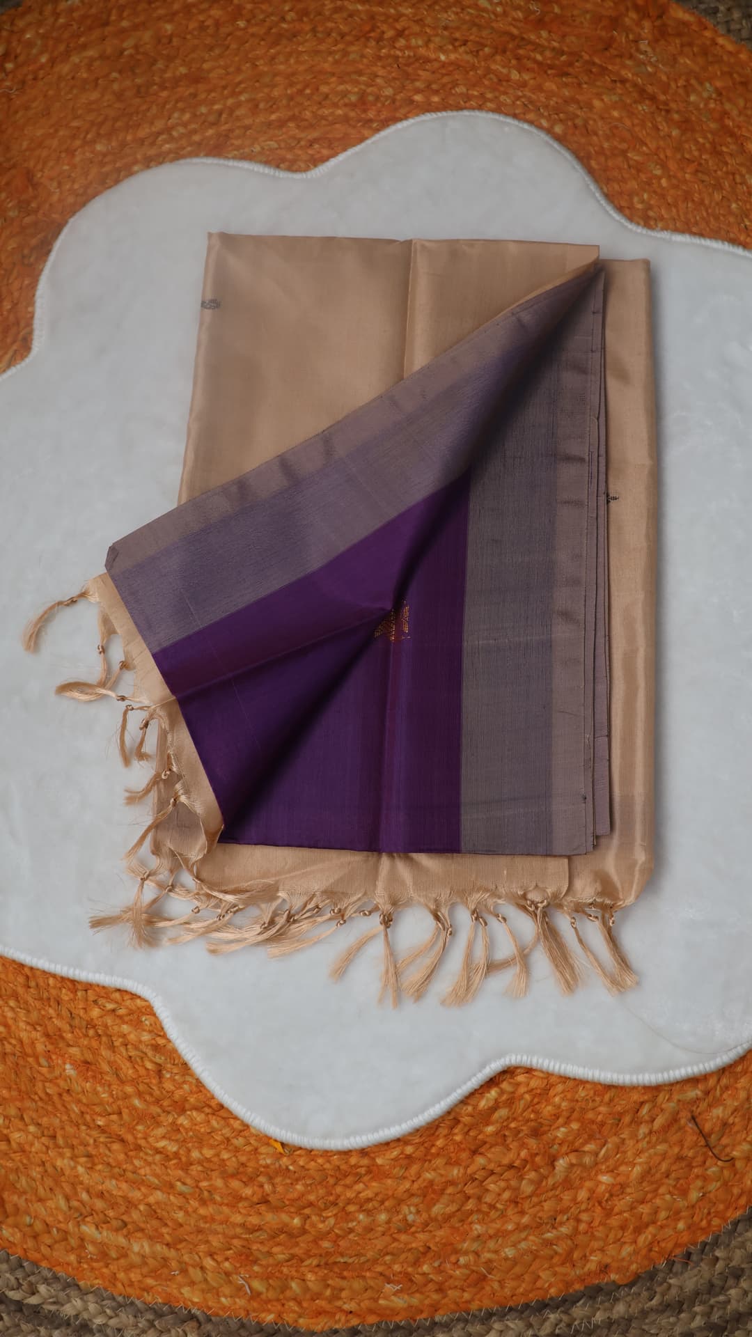 Beige Voilet Silk, violet saree