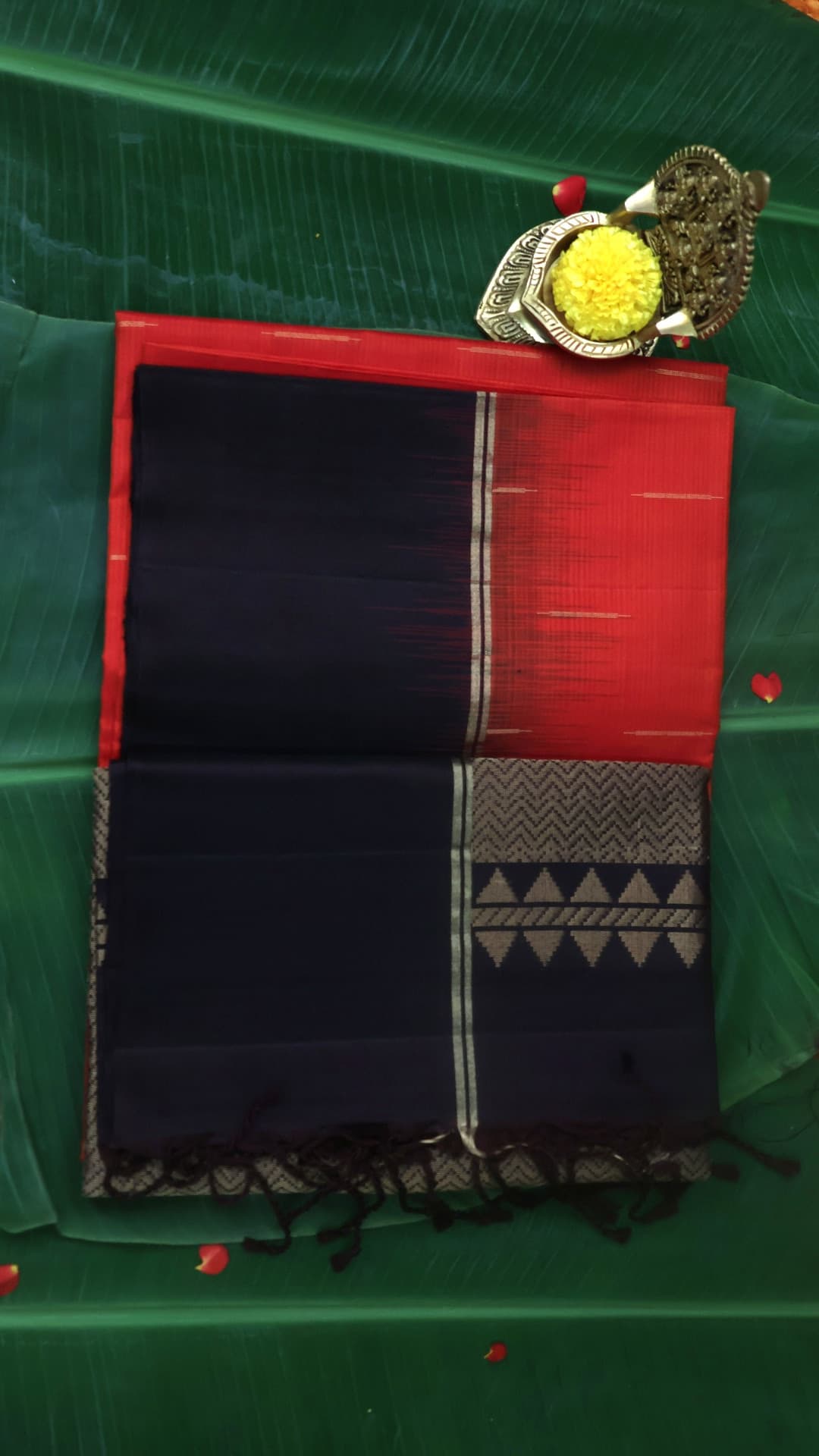Vermilion Black Kanchipuram, vermilion red saree
