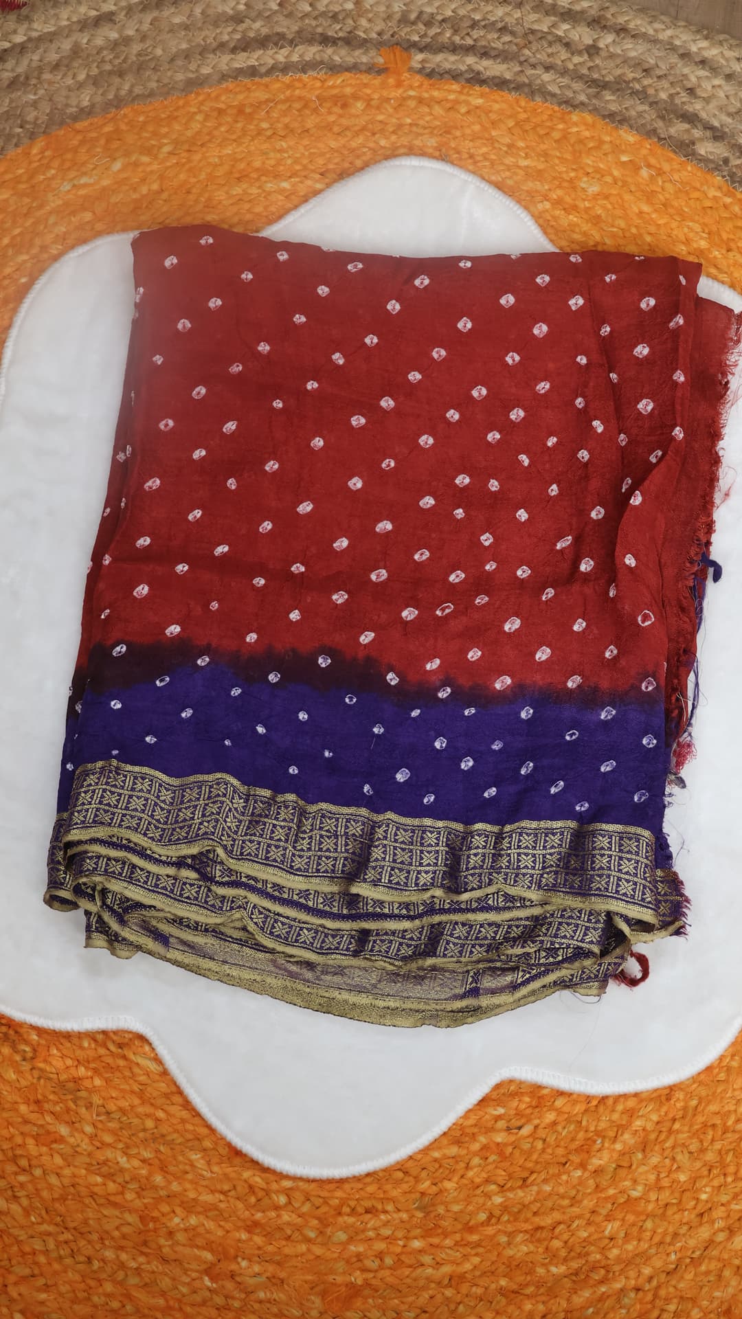 Dark Red Bandhani, brick red saree